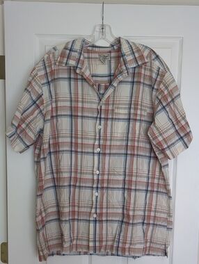 L.L. Bean Men's Plaid Short-Sleeve 100% Cotton Button-Down Shirt Tall XL EUC